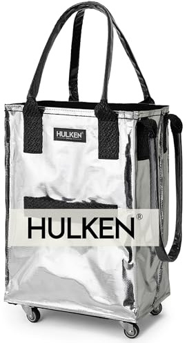 HULKEN - (Klein, Silber) Wiederverwendbare Einkaufstasche auf Rädern. Der Einkaufswagen trägt bis zu 15 kg, hat robuste Griffe, einen Reißverschluss und ist flach, leicht und zusammenklappbar.