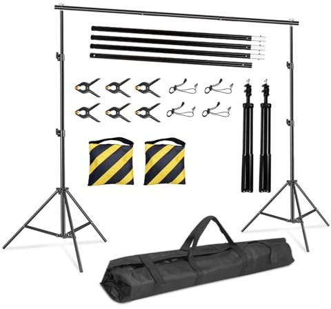 stusgo Backdrop Stand Kit,Adjustable Photography Studio Backdrop, 4 Crossbars, 6 Spring Clamps, 4 Backdrop Clips, 2 Sandbags and Carrying Bag for Studio Photography & Party Ceremony (black, 10×8.5ft)