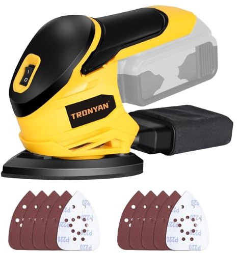 Cordless Detail Sander Compatible with DeWalt 20V Max Battery (Tool Only), 12,000 OPM, 10Pcs Sandpapers, Dust Bag for Woodworking, Tight Spaces Sanding, Polishing, Removing Paint (No Battery)