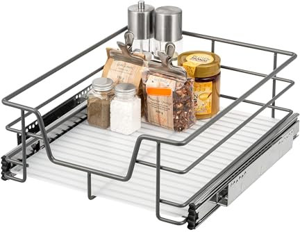 bremermann cajón telescópico 45 cm con balda, para reequipamiento, con guías telescópicas de bolas, ideal para cocina, baño y dormitorio, de metal (Gris)