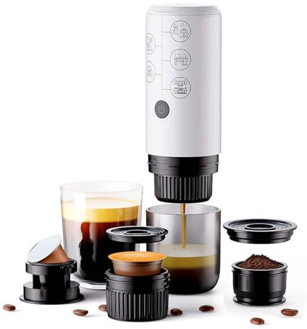 RECAFIMIL Máquina Espresso Eléctrica Portátil 3 en 1 12V 12V - Cafetera de extracción con un clic sin función de calefacción compatible con las cápsulas NS y DG y posos de café para oficina y