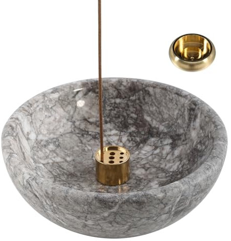 Cahzfie Porte Encens de Luxe en Marbre Naturel Maroc, Support Encensoir, Bruleur Encens Robuste, Idéal pour la Méditation, Détente, Facile à Nettoyer (Gris Lido)