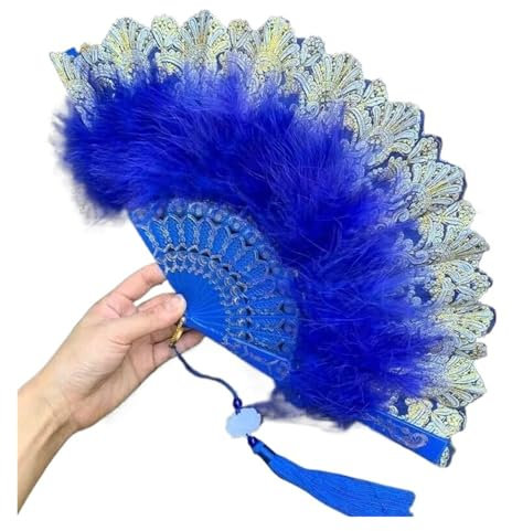 Ostrich Marabou Feather Hand Fan, Turkey Feather Hand Fans(Royal Blue)