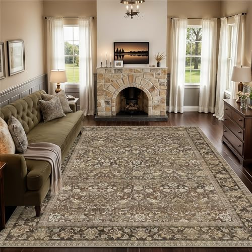 PureCozy 200x300 cm Teppich Wohnzimmer Braun, Teppiche Waschbar rutschfest Kurzflor für Schlafzimmer Balkon LäUfer KüChe Esszimmer BüRo Flach, Indoor Vintage Modern Weicher Carpet