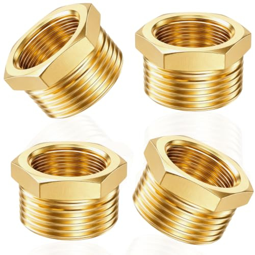 Messing Reduzierstück G1/2xG3/8 (Ø20,3 x 15,3mm), 4Stk, DN15 AG x DN10 IG | Reduzierstück aus Messing, AG/IG Reduzierung Gewinde-Fitting, Sechskant, für Garten Wasserleitung, Rostschutz und Berstschutz