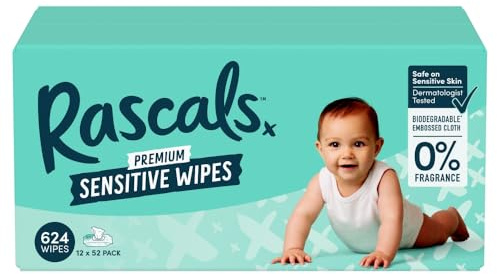 Rascals 52 Sensitive Biodegradable Wipes, Pack of 12