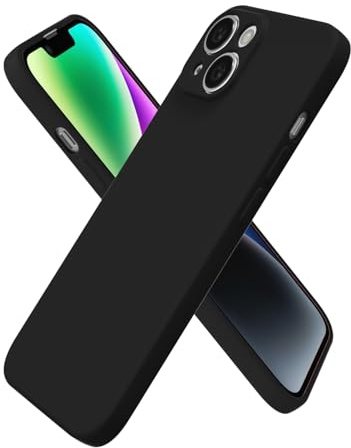 oakxco for iPhone 14 Plus Case Silicone, Ultra Slim Thin Phone Case for Women Girls, Plain Solid Color Minimalist Aesthetic Cute Girly Design, Soft Rubber Gel TPU with Camera Cover Protection, Black