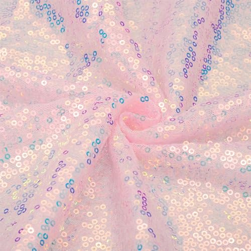 sourcing map Tessuto con paillettes rosa iridescente, al metro, lunghezza 1,3 m, larghezza 1,3 m, tessuto lucido e scintillante per cucito fai da te, vestiti, sfondi, tovaglie, runner da tavola