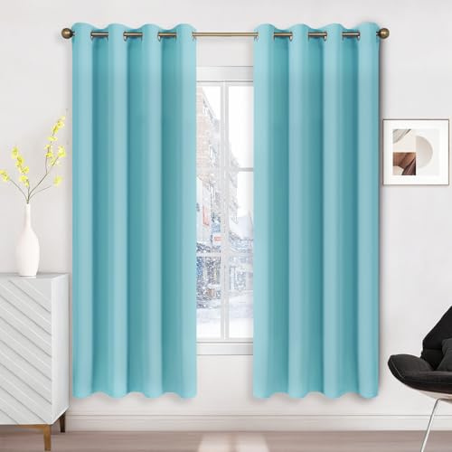 Runyéla Verdunklungsvorhänge mit Ösen Gardinen, Thermovorhang Hitzeschutz | 2er Set, H175xB140 Himmelblau Vorhang Blickdicht, UV-Schutz Sichtschutz Schalldämmung Blackout für Schlafzimmer Wohnzimmer