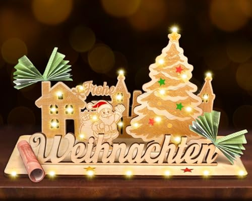 Geldgeschenk Weihnachten, Holz Geldgeschenke mit Weihnachtskarten und LED