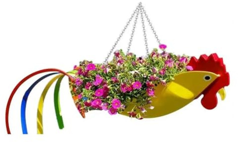 Aboiled Metal Flower Pot Exquisite Shape Colorful Rooster Flower Pot Hanging Planter Garden Decorative Flower Pots,L,E