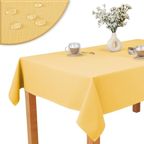 invitta Tischdecke 150x150 cm Gelb Baumwolle Polyester Mischung 230 g/m2 - Hochwertig, Elegante Leinenoptik, Fleckenschutz Cotton Tischtuch mit Lotuseffekt, Pflegeleicht, O1-P130