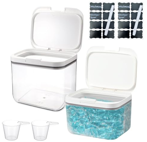 Almacenamiento de Detergente para Lavandería, 2,8L+4,5 L Contenedor de Detergente en Polvo, Caja de Almacenamiento Hermética de Detergente en Polvo de PET, Recipiente para Cápsulas de Detergente