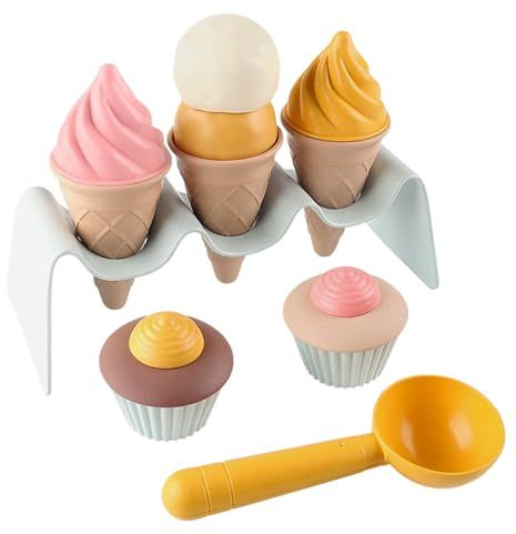 Eiscreme-Spielset (7-teilig), realistisches, entwicklungsförderndes PP-Spiel-Eiscreme-Set für Kinder, abnehmbares, interaktives, waschbares DIY-Kleinkindspielzeug für Zuhause, Strand, Garten für Kind