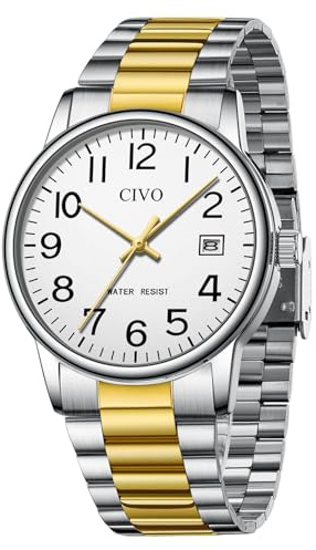 CIVO Klassisch Analog Armbanduhr Herren：Wasserdicht Herrenuhr aus Edelstahl mit Datum - Groß Zahlen Black Lederarmband Herren Uhren Geschenke für Männer