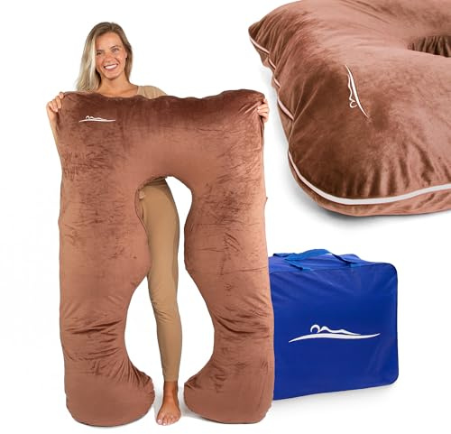 MAKOSAS KomfortKissen ORIGINAL - Premium Orthopädisches Kuschelkissen | Körperkissen | Seitenschläferkissen - Für besseren Schlaf und gegen Rückbeschwerden, 100 x 150 cm (Mikroplüsch - Braun)