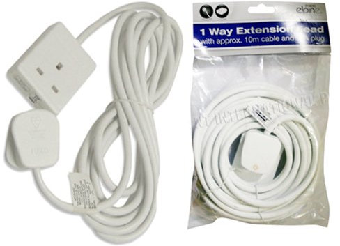 New 1 Way, 10 Metre Extension Lead - Cord, Cable Electric Mains Power Socket Plug Amp | UK Plug 3 Pin Socket Outlet | Ideal For Emergency Use (1 Way, 10m Lead)