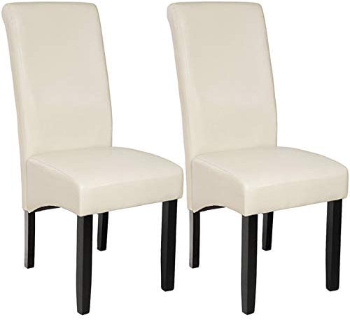 tectake® 2er Set Stühle, Kunstleder Stuhl mit hoher Rückenlehne, ergonomische Form, perfekt für den Esstisch, als Esszimmerstühle, Küchenstühle oder im Wohnzimmer - Creme