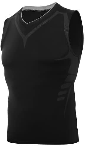 AMZSPORT Herren Kompressions-Tanktop Ärmellos Funktionsshirts Baselayer Unterhemd Schwarz M