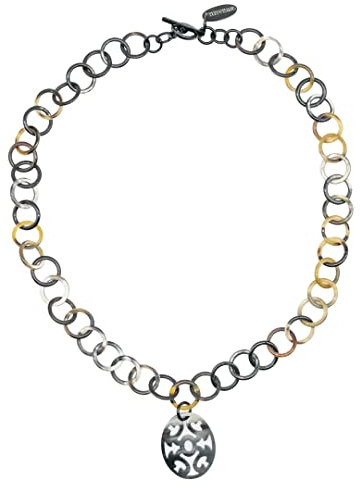 Feliss Horn Kette Halskette Damen Boho Schmuck Ketten mit Anhänger. 80 cm Gliederkette lang Afrikanischer Schmuck Hornschmuck schwarz aus Büffelhorn