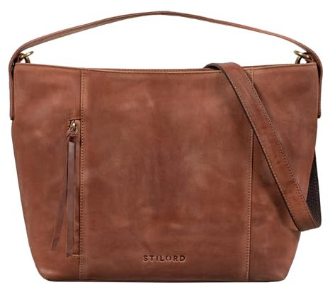 STILORD 'Marilyn' Shopper Damen Groß Leder Handtasche Umhängetasche Schultertasche Frauen Ledertasche Hobo Tasche Elegante Tote Bag Vintage, Farbe:taranto - braun