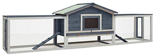 Festnight Kaninchenstall Kleintierhaus Outdoor Witterungsbeständig Hasenstall Kleintierstall Hasenkäfig Stall Kaninchen Meerschweinchen Tierstall Grau 303 x 60 x 86 cm Kiefer &Tanne Massivholz