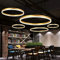 FUMIMID LED Pendellampe Wohnzimmerlampe Pendelleuchte Dimmbar Mit Fernbedienung Kronleuchter Moderne Esstischlampe Aluminium Runde Acryl Beleuchtung Deckenleuchte,Gold,5laps20+40+60+80+100cm