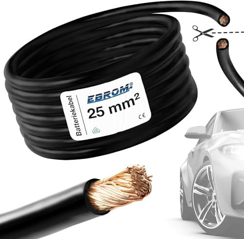EBROM FLY - Cable de batería para coche, sección transversal de 25 mm², se vende por metros, flexible 90 ± 5 Shore 100% cobre, revestimiento especial PVC FLY FLRy, cable de arranque, cable de vehículo