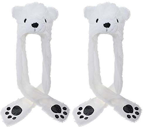 TopTie 2 Packungen Tierkostüm Mützen Langer Schal mit Fäustlingen, Panda Eisbär Weihnachten, Eisbär, 2 Stück, One size
