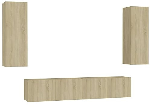 vidaXL Ensemble de Meubles TV 4 pcs Ensemble d'Armoires Stéréo Centres de Divertissement Salon Salle de Séjour Intérieur Chêne Sonoma Aggloméré