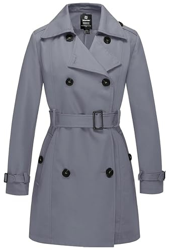 Wantdo Womens Double-Breasted Waterproof Trench Coat Belted | Windproof, Lightweight, Classic Lapel, Notched Collar, Slim Fit, Outerwear, Zip Pockets, Adjustable Cuffs, Rain, Casual, Work
