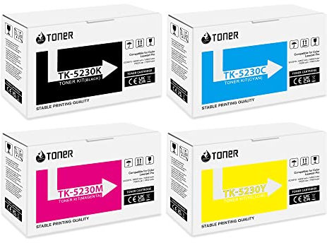 ECHALLENGE TK-5230K Toner-Kartusche TK-5230K TK-5230C TK-5230Y TK-5230M Kompatibel für Toner Kyocera Ecosys M5521cdw M5521cdn P5021cdn P5021cdw M5521 P5021 (Schwarz,Cyan,Gelb,Magenta, 4er-Pack)