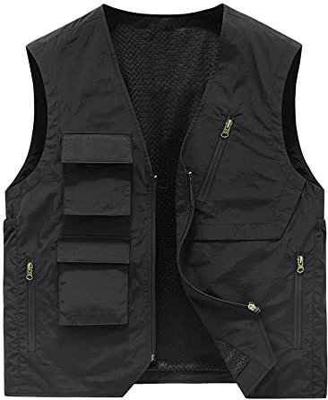 TnmZi Outdoor Weste Herren Slim Fit Fotografie Casual Weste Herren Schnelltrocknend Atmungsaktiv Tasche Weste Herren Reißverschluss Dekoration Arbeits Weste Herren O-Black 4XL