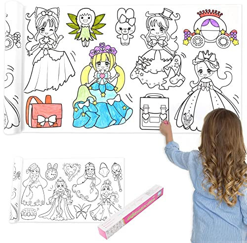 OFFCUP Malpapier Rolle Für Kinder, 30 * 300CM Schneidbare Zeichenrolle Kinder, Klebrbares DIY Malposter Für Kinder, DIY Ausmalrolle für Kinder, Frühpädagogisches Spielzeug Für Kleinkinder(Prinzessin)