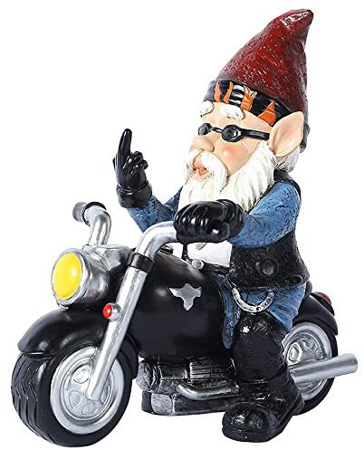 gofidin Zwergstatue aus Kunstharz, Motorradfahren, lustige Zwerg-Dekoration, für den Außenbereich, Hof, Rasen, Gartenzwerg, Statue, Zwergfigur, Zuhause, Ornamente