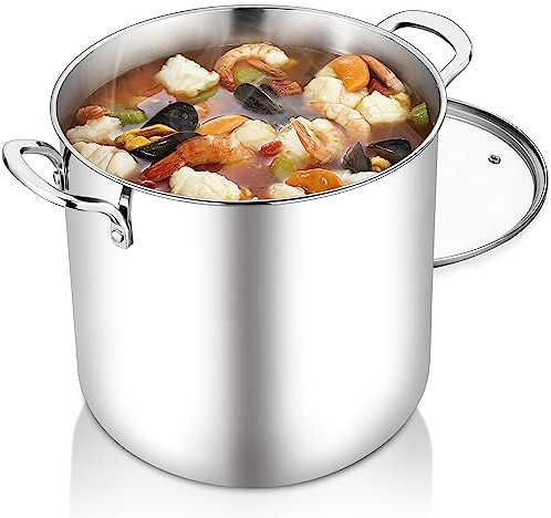 TeamFar Suppentopf mit Deckel, 18/10 Edelstahl, 12 Liter, groß, zum Kochen / Schmoren, für Induktion/Gas/Keramik, gesund und robust, genietete Griffe, spülmaschinenfest
