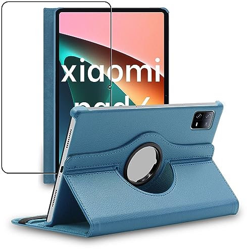ebestStar - Hülle für Xiaomi Pad 6 Pad 6 Pro, Drehbar Schutzhülle, PU-Lederhülle, Rotierende Ständer Etui, Rotating Case Cover, Blau + Panzer Schutz Glas