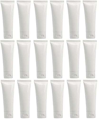 20PCS 50ml/1.3oz Empty White Plastic Cosmetic Lotion Tubes Squeeze Bottles Refillable Travel Makeup Sample Toiletry Facial Cleanser Shampoo Shower Gel Container Storage with Flip Cap