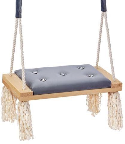 Love Gifts® Schaukel - Kinderschaukel ab 5 Jahre aus Holz, geeignet auch als Indoor Schaukel, montierbar an der Decke sowie im Türrahmen, Grafit mit Glassteinen