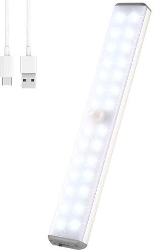 Motion Sensor Light, Stick-On Cabinet Night Light, Under Cupboard Battery Powered Stair Lights with Adhesive Pads, Under Cabinet Lights for Wardrobe, Cupboard, Closet, Hallway, Kitchen, Stairs, White