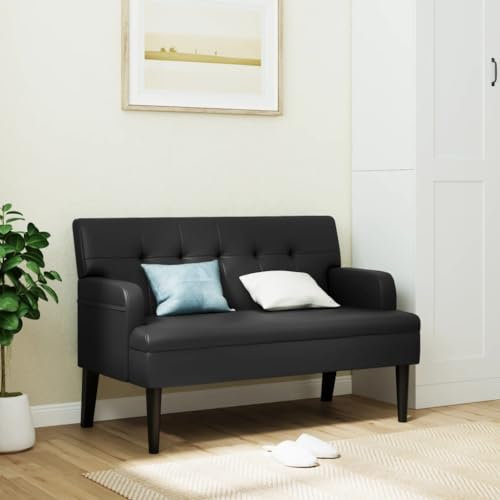 Festnight Sitzbank mit Rückenlehne Sofabank mit Armlehne 2 Sitzer Sofa Polsterbank Loungesofa Küchensofa Kunstleder Flurbank Esszimmerbank Essbank Ledersofa Küchenbank Bank Küche Schwarz