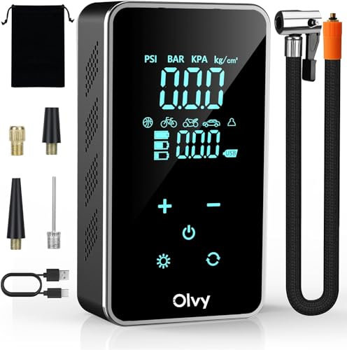 Olvy Pompe à Pneu Compresseur - Compresseur d'air Portable - 7000mAh - Pompe à vélo électrique - Vélo/Voiture/Moto/Balle/Matelas pneumatique