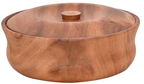AADDFDD Ganze Instant-Nudelschüssel aus Holz mit Deckel, Salatschüssel aus Holz, Servierschüssel für Obst, Snacks, Nudeln, Müsli, Desserts 18cm/7.1inch Brown