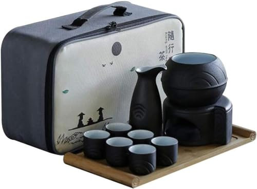 Sake-Set im japanischen Stil mit Wärmer, Sake-Wein-Wärmer-Set, chinesisches Wein-Set, Heim-Keramik-Sake-Wein-Set, Schwarz (Schwarz)