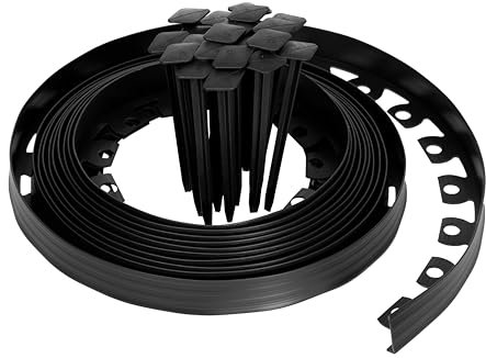 GARDEN CENTER | Bordure Jardin Exterieur - 1000 x 3.8 x 3.8 cm | Bordure de Jardin Flexible avec 20 Pointes | Bordure Jardin Plastique pour Pelouse, Gravier et Gazon | Noir