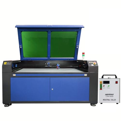 otmechl 130W Máquina de Grabado Láser 1400x900mm Autoenfoque Máquina de Grabador Láser de CO2 Máquina de Corte Láser LCD Digital Puerto USB, Bomba de Aire, con enfriadora de agua CW3000