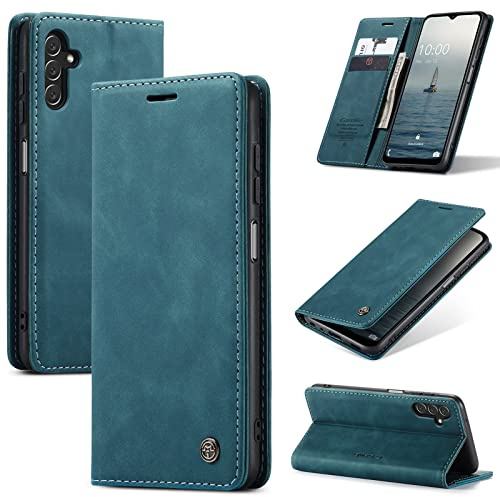 WJXEXRS Handyhülle für Samsung Galaxy A14 4G/5G Hülle, Premium Klapphülle Leder Schutzhülle Klappbar mit Kartenfach Ständer Magnet Handytasche Standfunktion Flip Case Lederhülle Galaxy A14 5G-Blaugrün