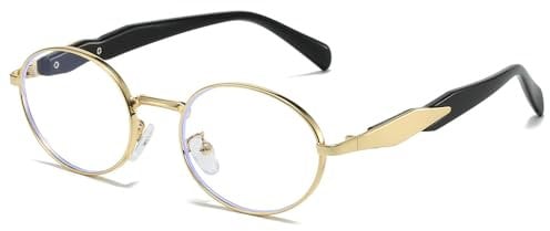 YAMEIZE Retro Oval Blue Light Blocking Glasses Women Men Small Gold Round Blue Light Glasses Vintage 90s for Computer (Gold Clear)