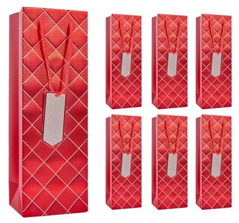 6Pack Red Wine Gift Bags ,13.7 Luxury Bottle Bags with Gift Tags for Men Women's Birthday,Father's Day,Weddings,Christmas,Thanksgiving,Halloween, Easter, Mother's Day (Red)