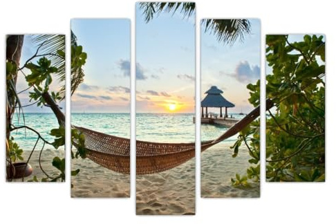 AREDE 5er Set Wandkunst Gemälde Bild Poster Malediven-Strand | 120 x 80 cm | Wandbilder Wanddekoration Home Office Wohnzimmer Schlafzimmer Dekoration | Fertig zum Aufhängen